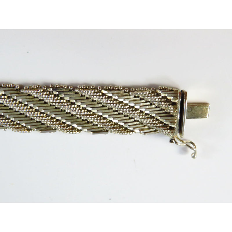 Sterling Chainmail Mesh Bracelet Beaded Edge 7 1/4" Long 1/2" Wide Signed JT