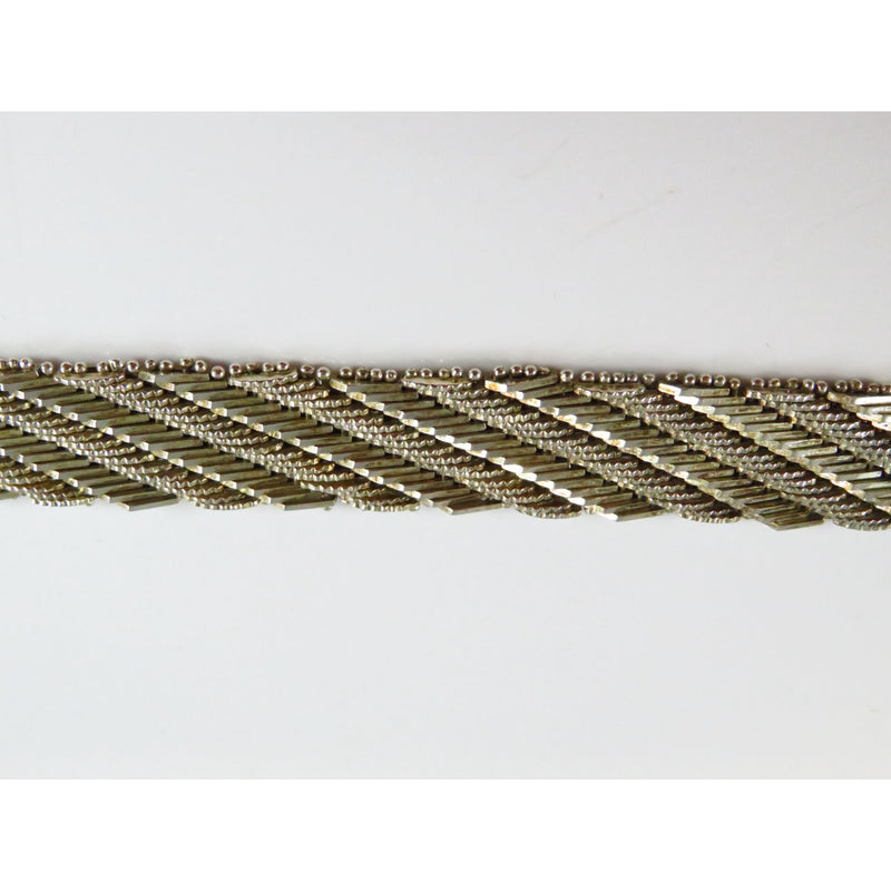 Sterling Chainmail Mesh Bracelet Beaded Edge 7 1/4" Long 1/2" Wide Signed JT