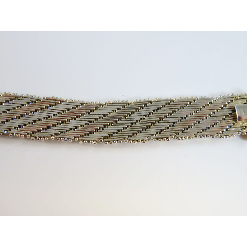 Sterling Chainmail Mesh Bracelet Beaded Edge 7 1/4" Long 1/2" Wide Signed JT