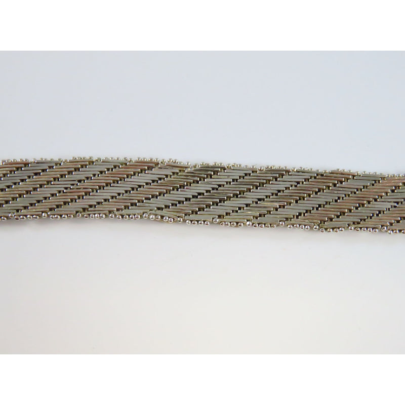 Sterling Chainmail Mesh Bracelet Beaded Edge 7 1/4" Long 1/2" Wide Signed JT