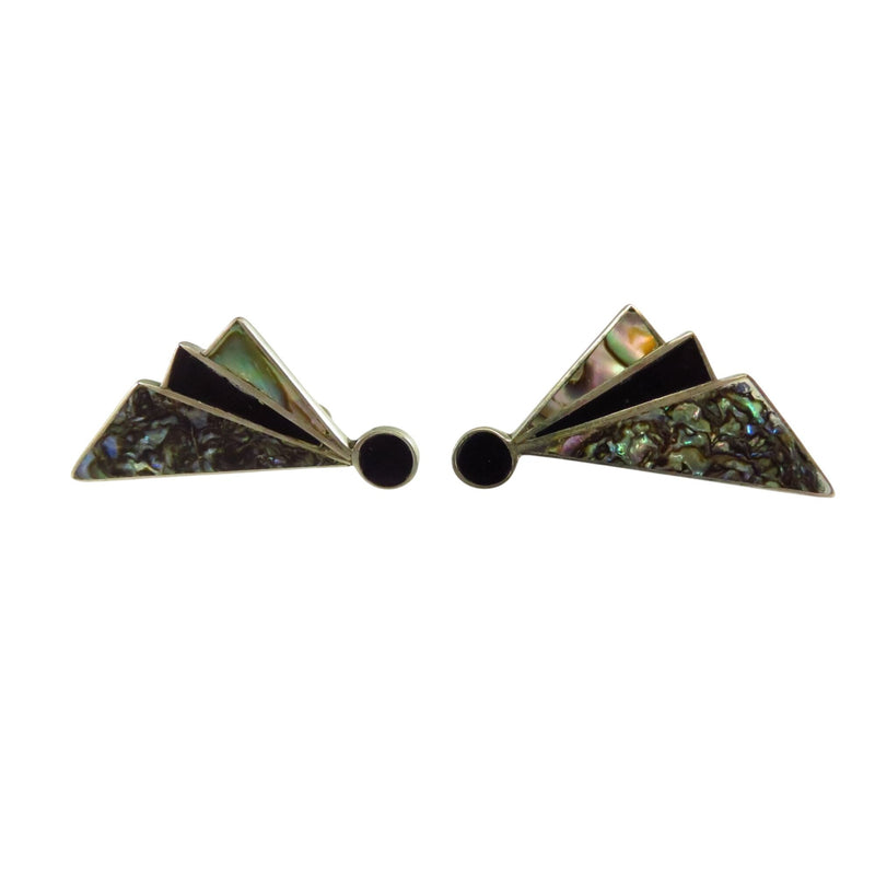 Vintage Taxco Art Nouveau Style Sterling Earrings With Abalone Inlay & Screw Back Design