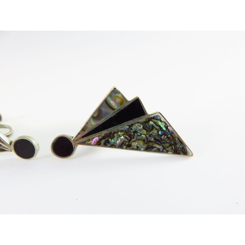 Vintage Taxco Art Nouveau Style Sterling Earrings With Abalone Inlay & Screw Back Design