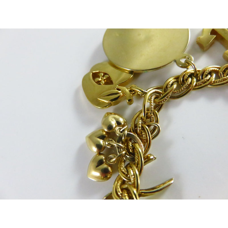 Vintage Gold Tone Charm Bracelet With Mixed Charms & Rope Chain Links