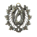 Cast Silvered Brass Japanese Style Dragon Pendant with Blue Accenting — Silver — front view