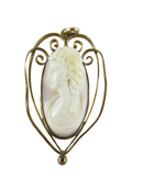 Circa 1940's Twisted Wire Gold Filled Carved Cameo pendant — Gold — front view