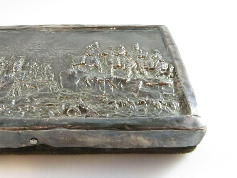 Vintage Silver repoussé Plaque Showing old War Battle Scene Unsigned Unmarked - Just Stuff I Sell