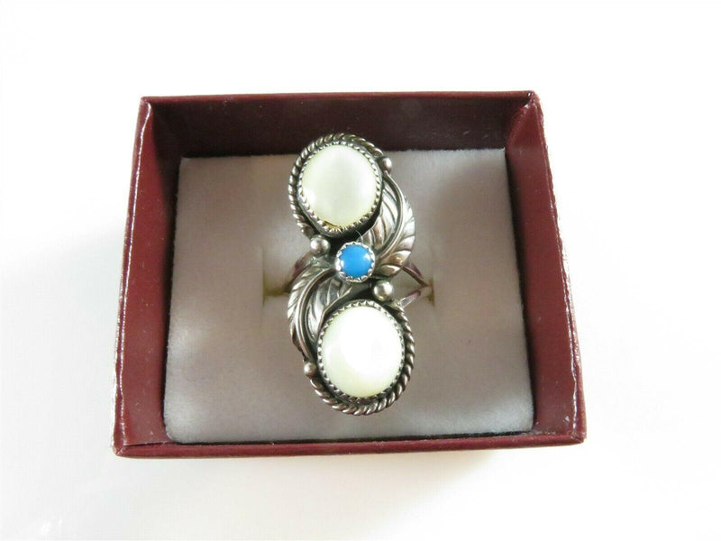 Vintage Sterling Silver Turquoise Mother of Pearl Zuni Pointer Finger Ring - Just Stuff I Sell