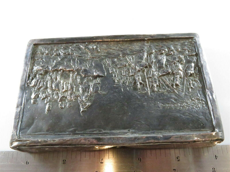 Vintage Silver repoussé Plaque Showing old War Battle Scene Unsigned Unmarked - Just Stuff I Sell