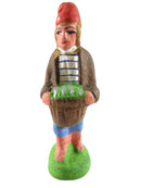 Small Painted Clay Terra Cotta Man Holding basket Unsigned - Just Stuff I Sell