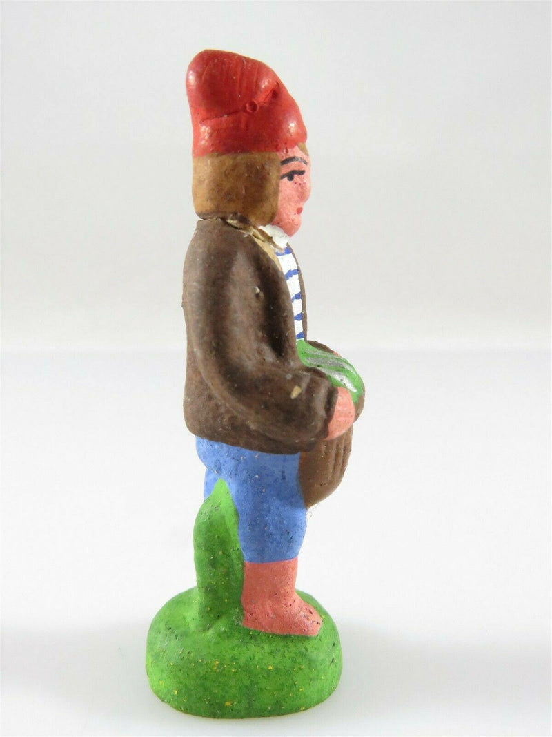 Small Painted Clay Terra Cotta Man Holding basket Unsigned - Just Stuff I Sell