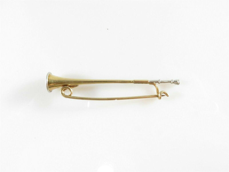 Vintage 14K European Style Hunting Horn Pin in Yellow White Gold - Just Stuff I Sell