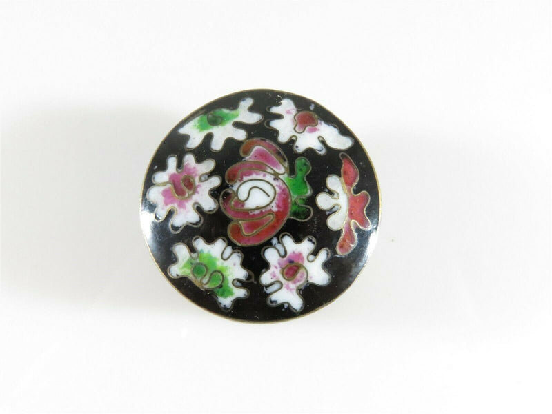 Cloisonne Brass & Enamel Floral Trinket Snuff Box Black White Pink Green Hinged - Just Stuff I Sell
