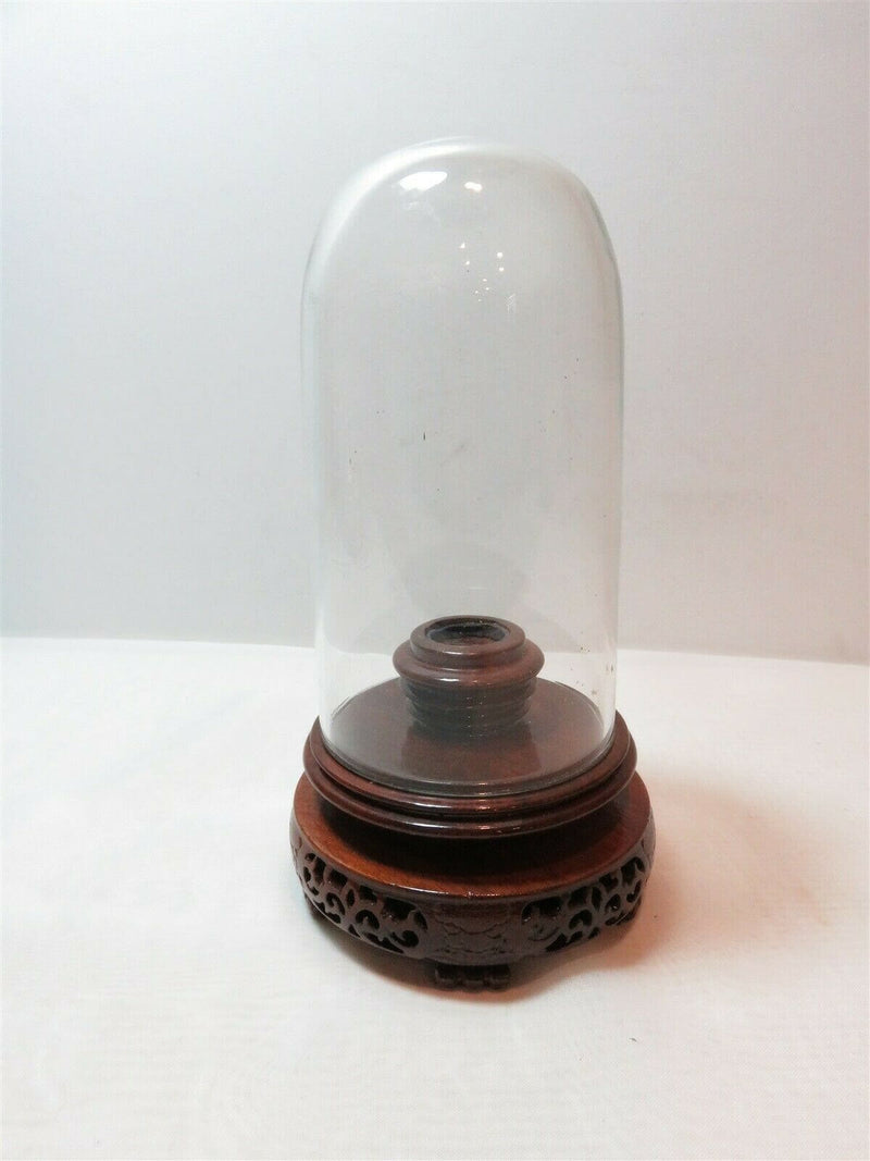 Vintage Chinese Export Wood Base Glass Domed Display Stand Nice - Just Stuff I Sell