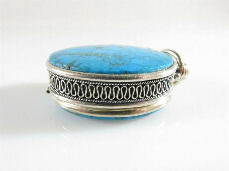 Double Sided Turquoise Pendant Sterling Silver Poison Locket Middle Eastern - Just Stuff I Sell