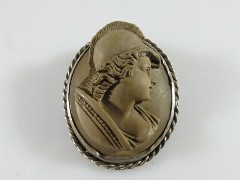 Antique High Relief Chocolate Lava Cameo Athena In Profile Artist Signed - Just Stuff I Sell