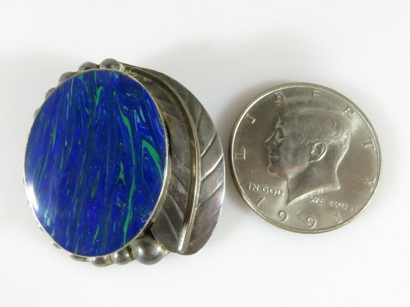 Lapis Leaf Brooch Pendant Large Taxco Sterling Silver Mexico 21.9 grams - Just Stuff I Sell