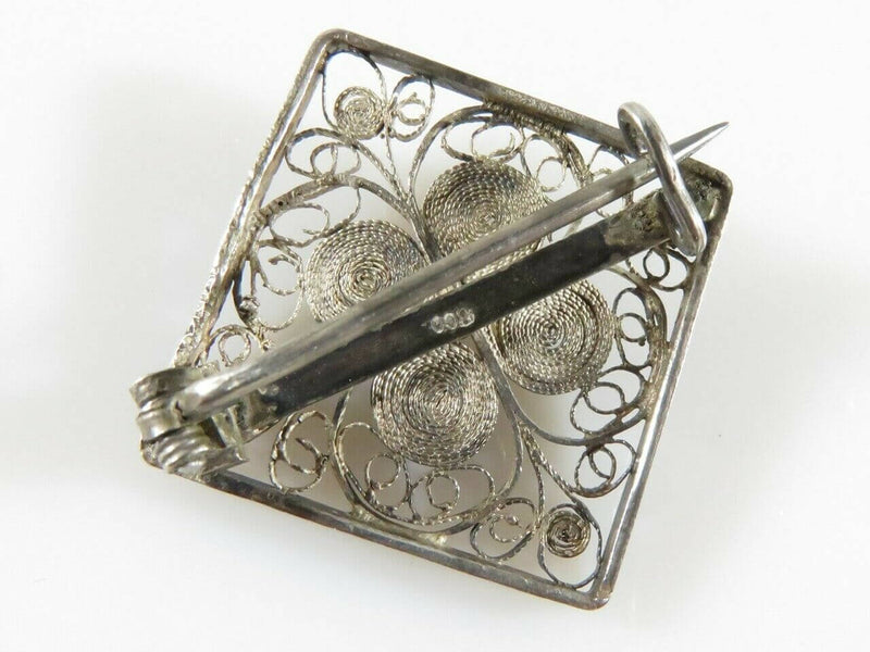 Diamond Form Scarf Pin Pierced Filigree European 800 Silver 1 1/4" 3.5g - Just Stuff I Sell