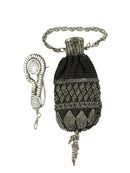 Victorian Silver Plated Beaded Change Purse with Watch Chatelaine Belt Clip - Just Stuff I Sell