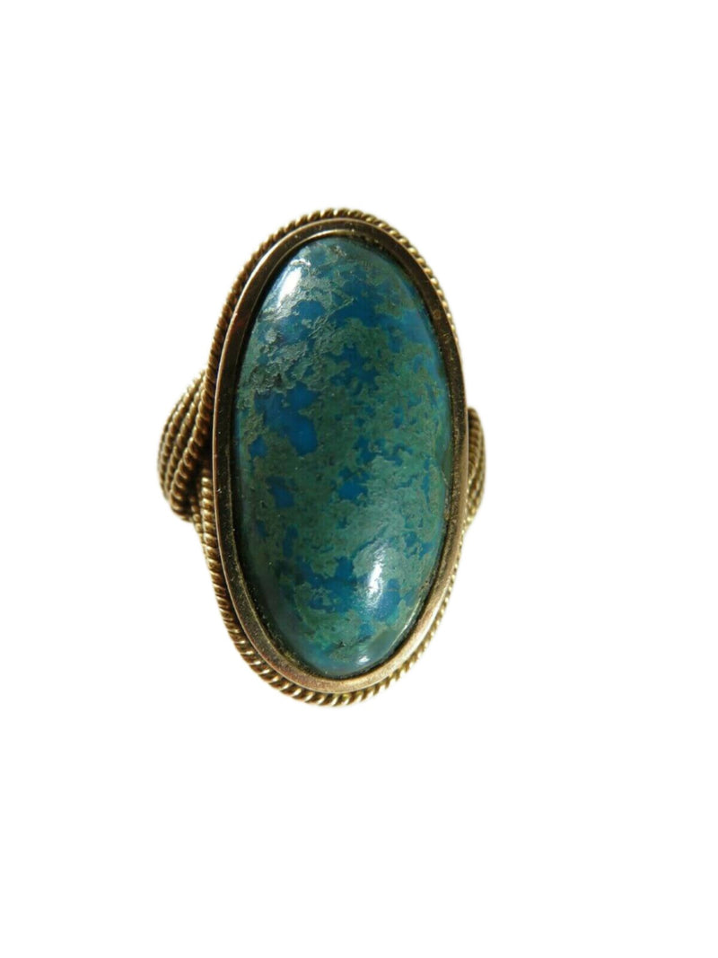 Antique 18K Yellow Gold Wire Wrapped Cabochon Chrysocolla Ring Size 6.5 - Just Stuff I Sell