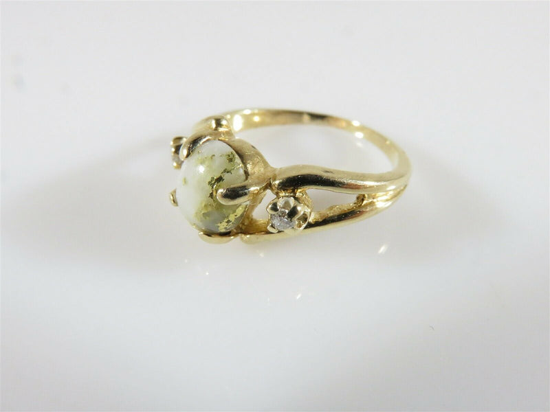 Vintage Gold Vein Quartz & Diamond Accented Gold Miners Style Ring Size 4.5 - Just Stuff I Sell