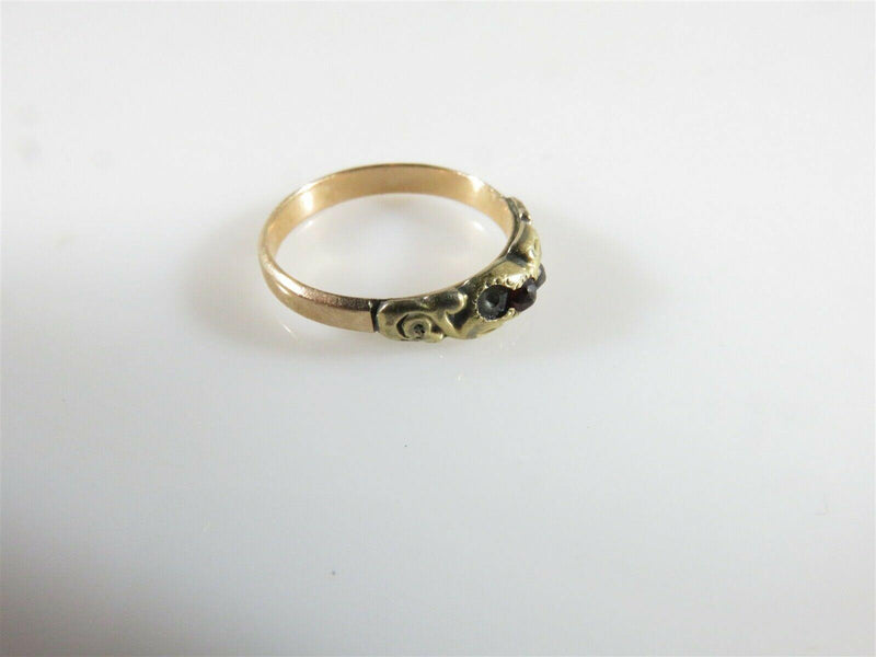 10K Gold Childs Ring Size 2 Featuring 2 Garnet Stones Missing One Stone - Just Stuff I Sell