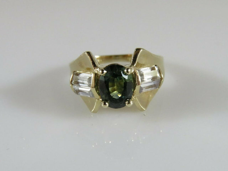 14K Solid Gold Blue Green Topaz Cocktail Ring Mid Century Size 4.25 JHL - Just Stuff I Sell