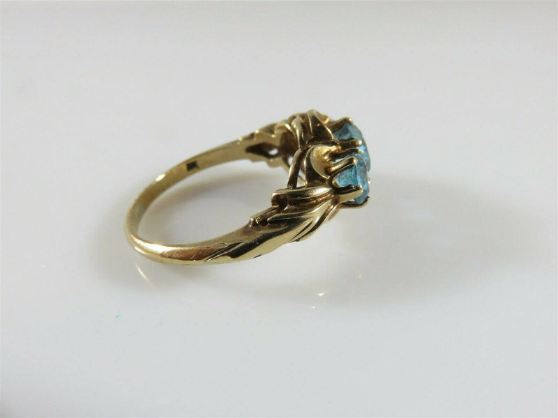 Art Nouveau Style Blue Zircon 10K Gold Ring GEMCO Size 7.25 Past Present Future - Just Stuff I Sell