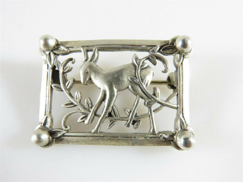 Lovely Vintage Sterling Silver Picture Framed Doe in Woods Scarf Deer Pin - Just Stuff I Sell