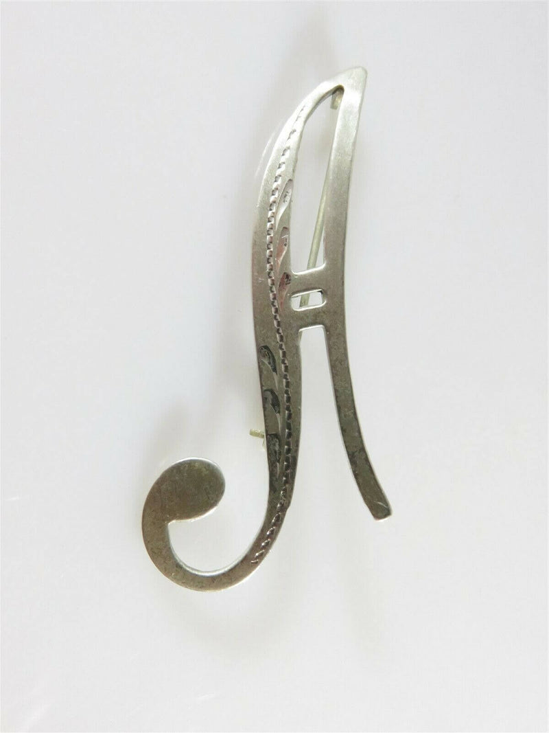 Fancy Font Letter A Sterling Silver Initials Brooch Etched Design - Just Stuff I Sell