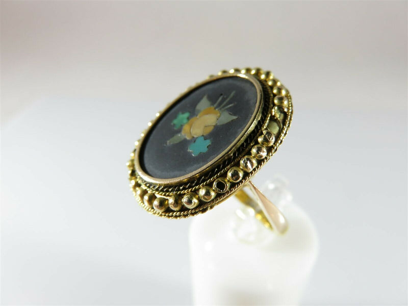 Rare Antique Pietra Dura Ring 18K Top 9K Shank Yellow Gold Ring 7.5 - Just Stuff I Sell