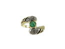 14K 585 Yellow Gold Cabochon Emerald Diamond Accented Bypass Ring - Just Stuff I Sell