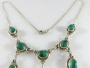 Antique Style Sterling Silver 17" Necklace Cabochon Malachite 3 Drops Dangles - Just Stuff I Sell