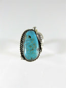Women's Large Turquoise Sterling Silver Leaf Accented Navajo Biker Ring Size 6 - Just Stuff I Sell