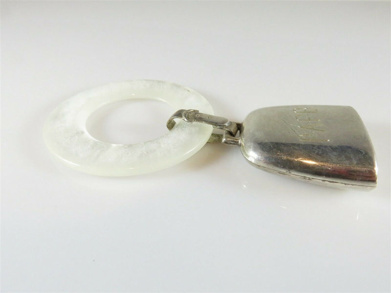 WEB Baby Rattle Mother of Pearl Teething Ring PAFB Air Force Vintage Sterling - Just Stuff I Sell