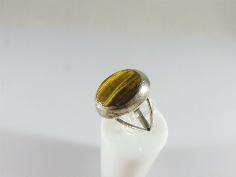 Vintage Polished Tigers Eye Sterling Silver Ring Mexico Eagle 2 Signed RCT - Just Stuff I Sell