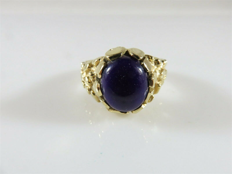 Men's Heavy 14K Nugget Solitaire Pinky Ring Purple Polished Stone Size 9.75 - Just Stuff I Sell