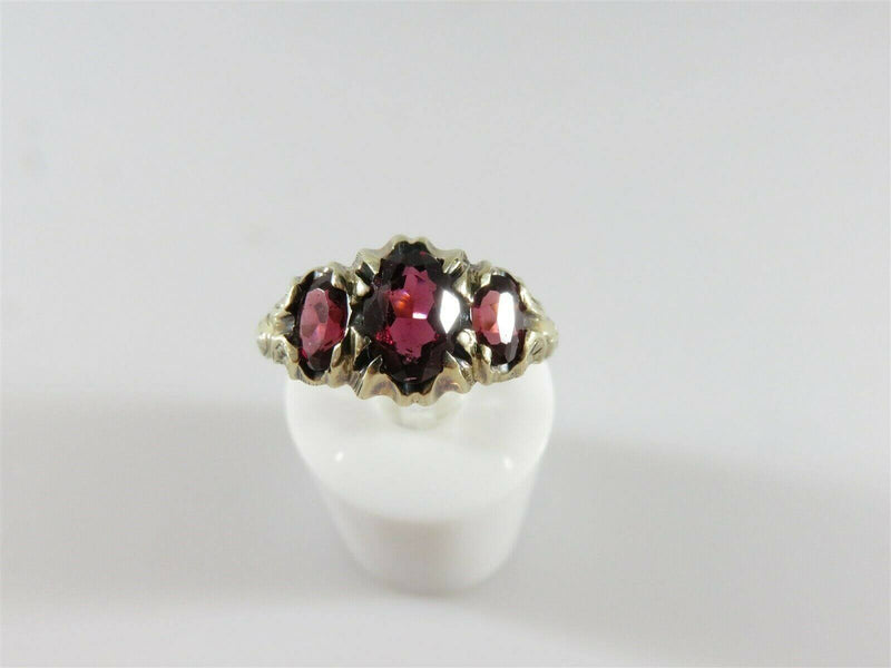 Antique Faux Glass Garnet Wedding Ring 10K Gold Size 7.5 Hand Chamfered Setting - Just Stuff I Sell