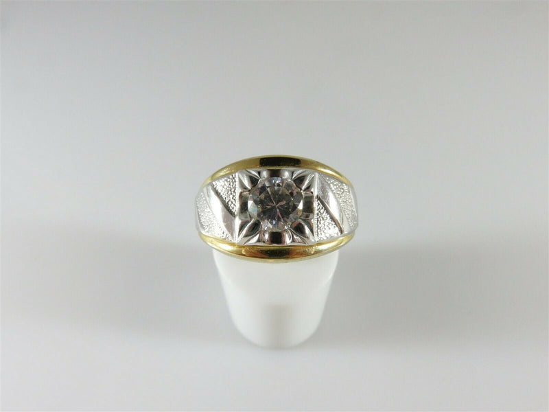 Nice Men's CZ Solitaire Ring 14K HGE Size 10.25 Yellow White Gold Plated - Just Stuff I Sell