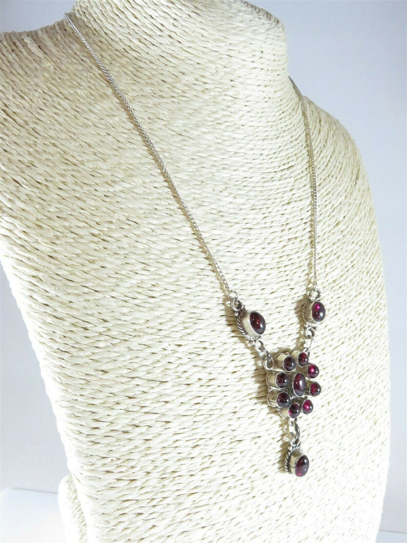 Round & Oval Natural Garnets Necklace Beautiful Artisan Edwardian Inspired - Just Stuff I Sell