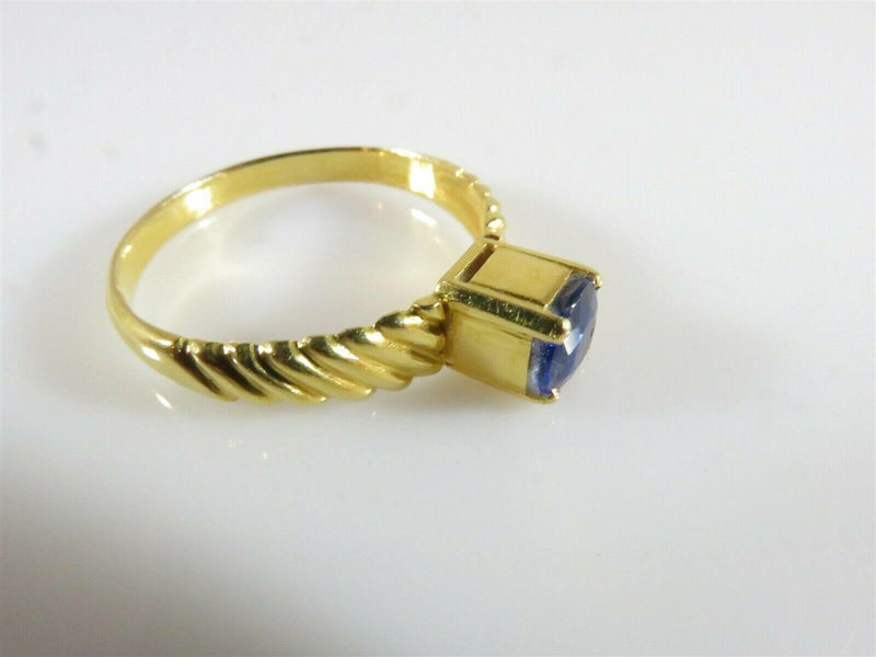 20K Gold .75 Carat Round Cut Natural Blue Sapphire Solitaire Ring Size 9.75 - Just Stuff I Sell