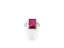 10K White Gold Faceted Ruby Solitaire Art Deco Style Pinky Ring Size 10 - Just Stuff I Sell