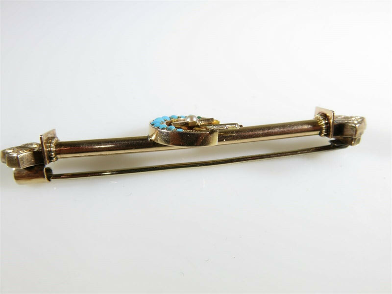 Victorian 10K Crescent Moon, Star & Arrow Seed Pearl Turquoise Collar Pin - Just Stuff I Sell