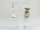 Estate Sterling Silver Fish Bone Head Tail Skeleton Articulated Earrings Mexico - Just Stuff I Sell