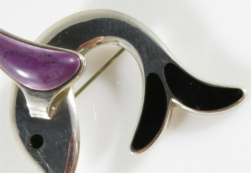 Beautiful Taxco Sterling Silver Flying Fish Black Inlay and Purple Stone TR-115 - Just Stuff I Sell
