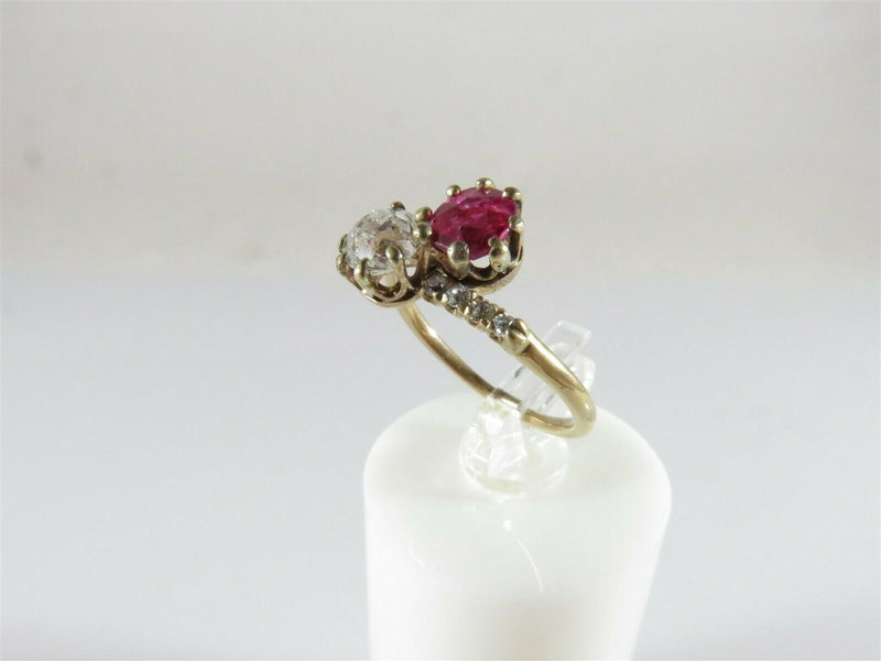 Victorian 14K Bypass Anniversary Ring Toi Et Moi Old Mine Cut Diamond Ruby Ring - Just Stuff I Sell