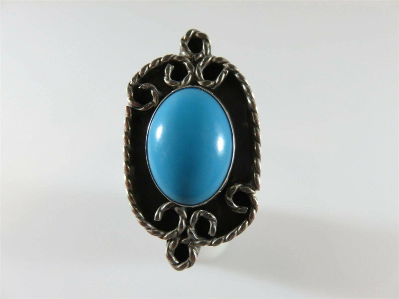 925 Sterling Cabochon Blue Stone Dinner Ring Mexico Signed Rey.. Size 5.5 - Just Stuff I Sell