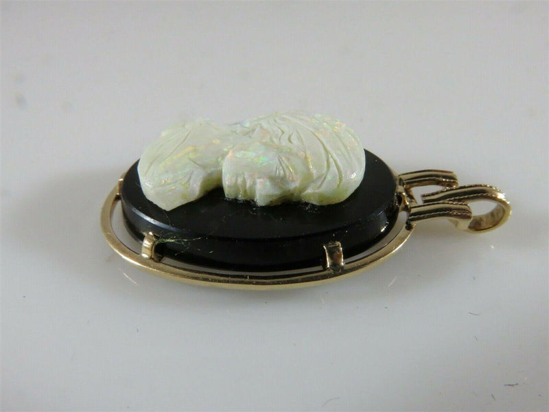 14K Yellow Gold Carved Opal Right Facing Cameo Onyx Pendant - Just Stuff I Sell