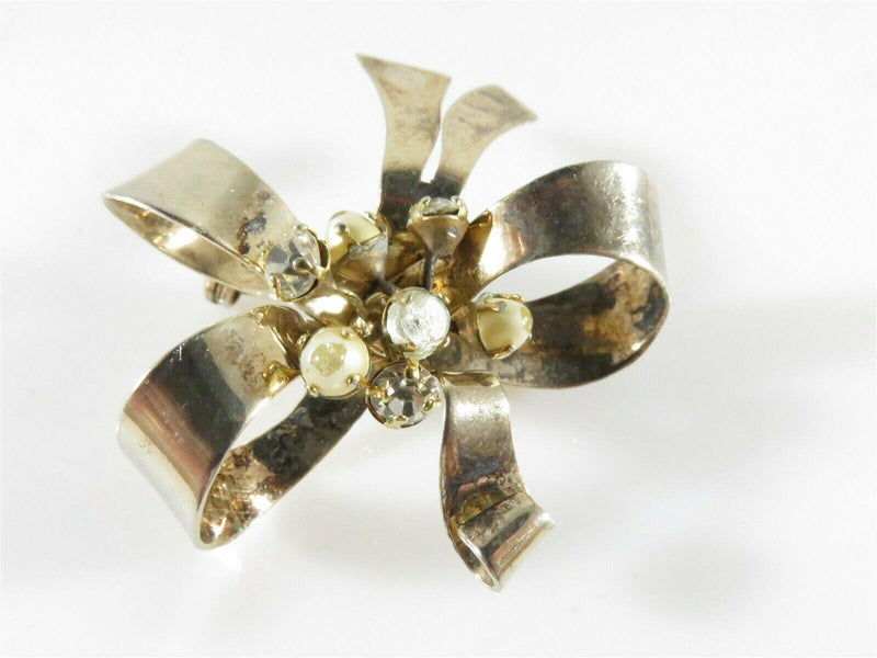 Large Vintage Sterling Silver Vermeil Floral Bow Brooch Pin 2 1/4" - Just Stuff I Sell