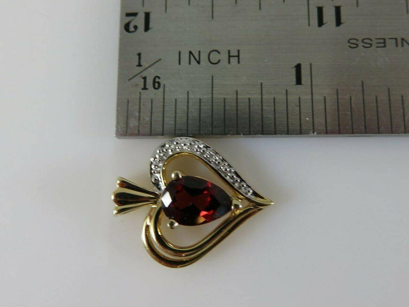14K Heart Pendant with 1.3 Carat Pear Shaped Burgundy Garnet Yellow Gold Mounted - Just Stuff I Sell