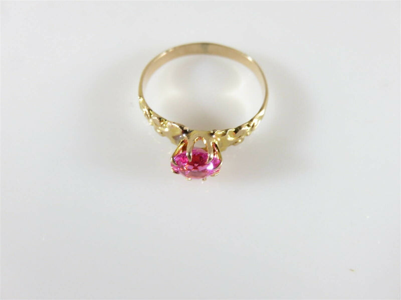 Antique Edwardian 10K Yellow Gold Setting with Synthetic Pink Sapphire Size 6.5 - Just Stuff I Sell